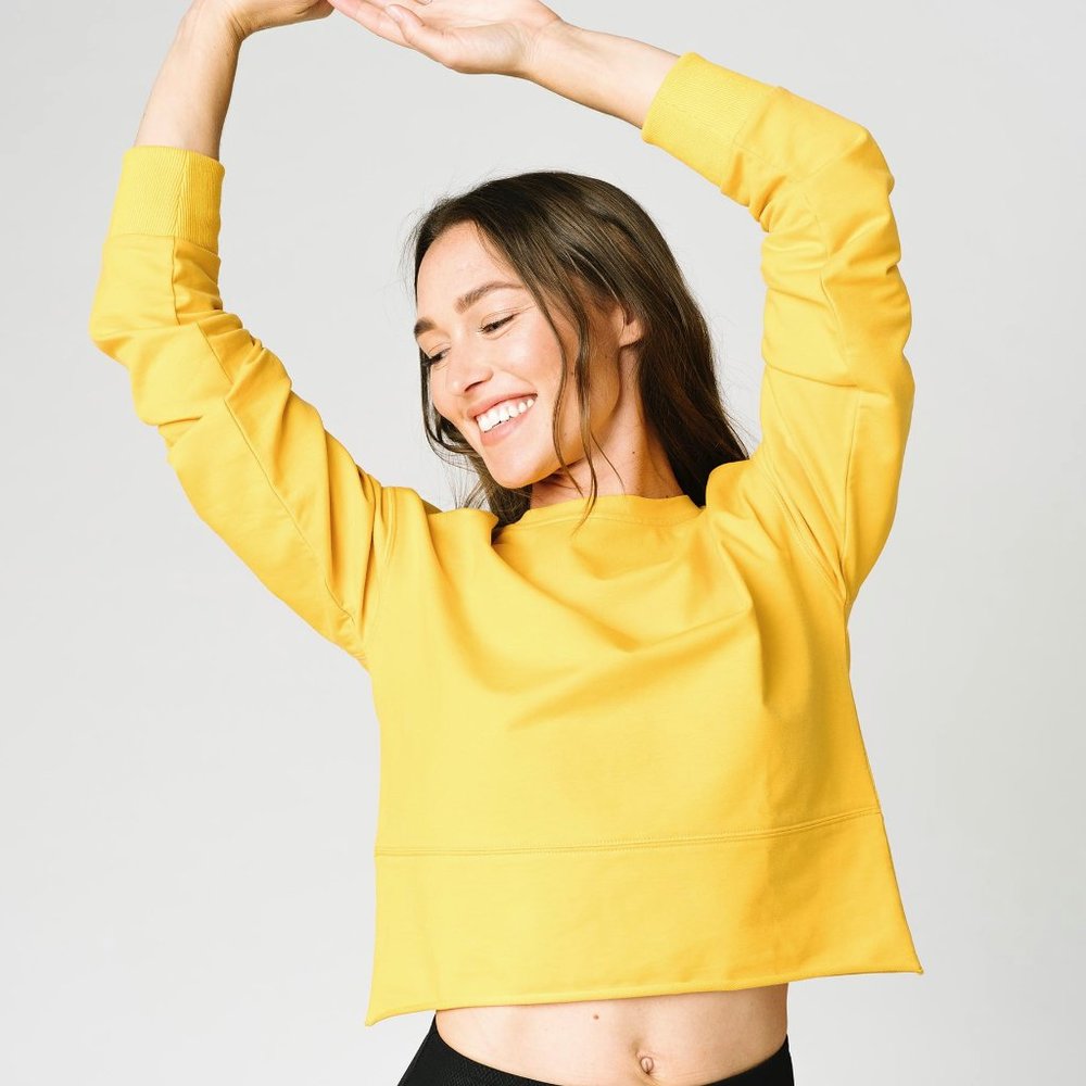 NWT Zyia Mustard Cutoff Crewneck Sweatshirt size L